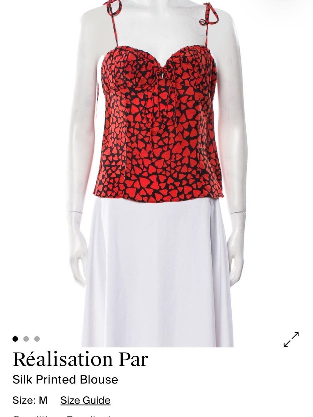 Realisation Par Red and Black Heart-Print Silk Cami